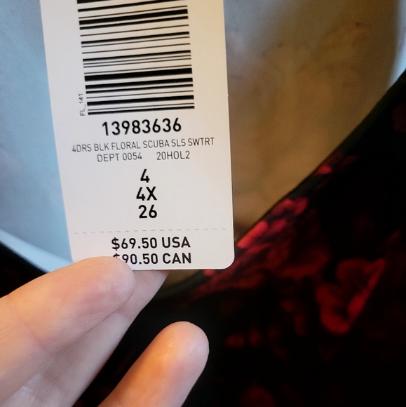 Black & Red Floral Scuba Skater Dress w/ Hidden Front Pockets, Sweetheart Neck - Picture 2 of 15